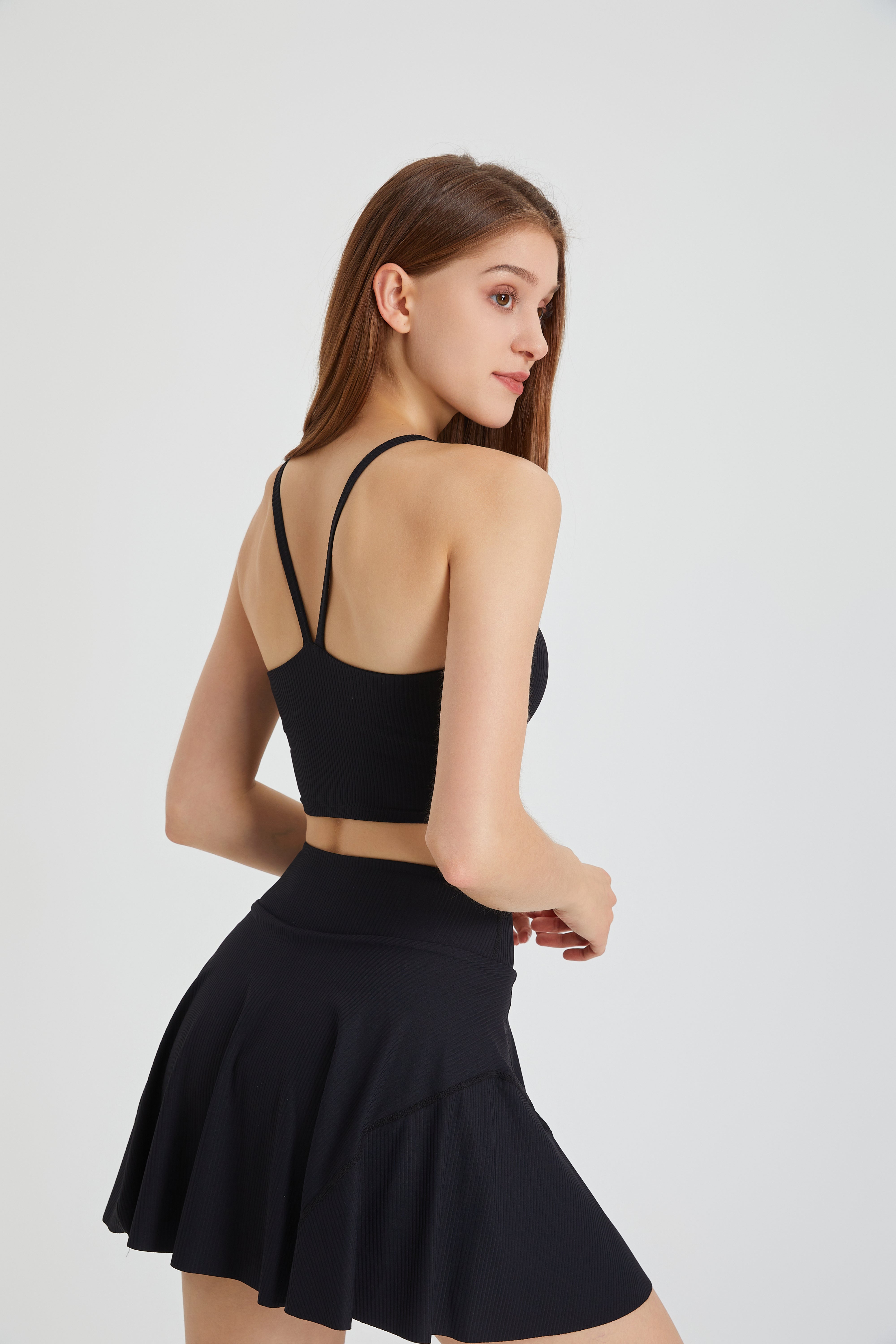 「Sky Whirl」Halter Ribbed Crop Top
